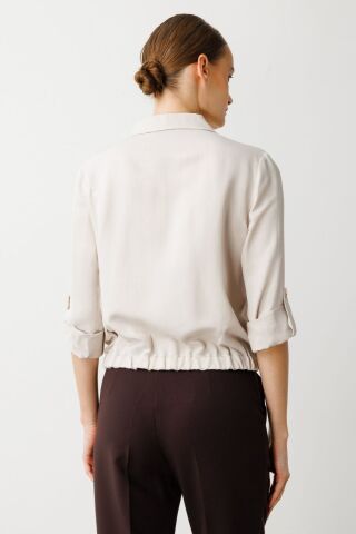 Ekol Parlak Kumaş Fermuarlı Ceket Taş