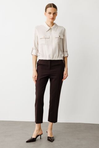 Ekol Parlak Kumaş Fermuarlı Ceket Taş