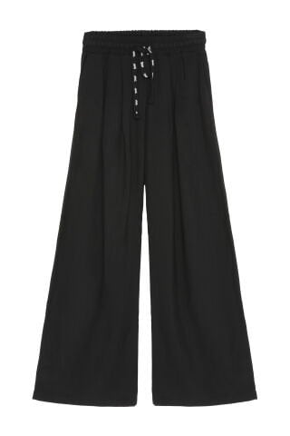 Quzu Yüksek Bel Geniş Paça Pantolon Siyah