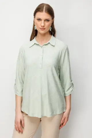 On Yarım Kollu İşlemeli Bluz 2XL - MİNT