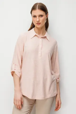 On Yarım Kollu İşlemeli Bluz L - PEMBE