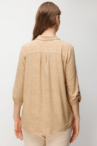 On Yarım Kollu İşlemeli Bluz XL - camel