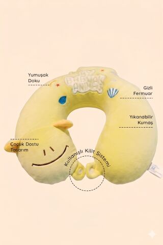 VİSCOHAPPY Viscohappy Çocuk Seyahat VİSCO Boyun Yastığı  - Ortopedik Hafızalı Sünger Eğlenceli Hayvan Figürlü Uyku Arkadaşı
