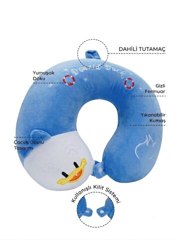 VİSCOHAPPY Viscohappy Çocuk Seyahat VİSCO Boyun Yastığı  - Ortopedik Hafızalı Sünger Eğlenceli Hayvan Figürlü Uyku Arkadaşı MAVİ