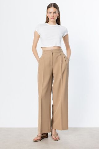 On Pile Detaylı Geniş Paça Pantolon Oranj MOCHA - 38