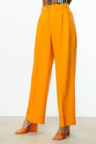 On Pile Detaylı Geniş Paça Pantolon Oranj ORANJ - 40