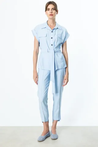 Ekol Önü Düğmeli Beli Kuşaklı  Takım