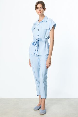 Ekol Önü Düğmeli Beli Kuşaklı  Takım