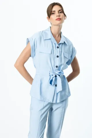 Ekol Önü Düğmeli Beli Kuşaklı  Takım