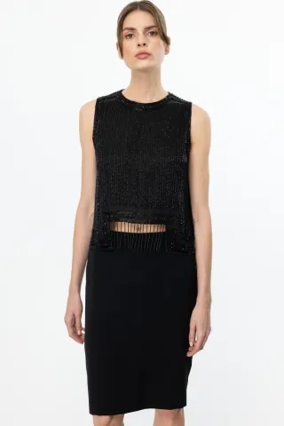 Ekol Boncuk İşlemeli Bluz Siyah