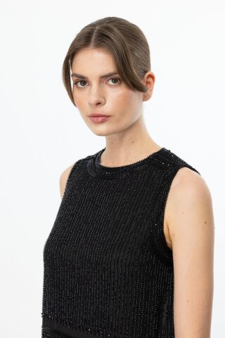 Ekol Boncuk İşlemeli Bluz Siyah