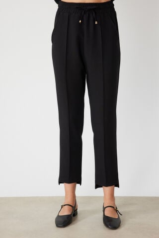 On Beli Lastikli Dar Paça Pantolon SİYAH - XL