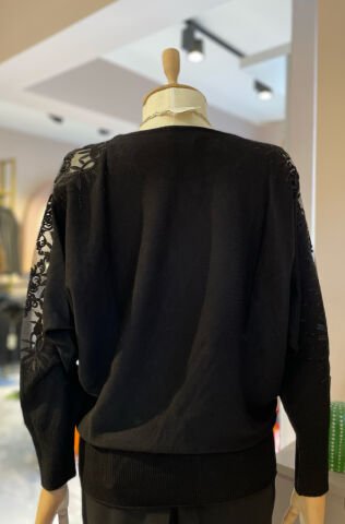 Motifli Yarasa Kol Triko SİYAH - XL