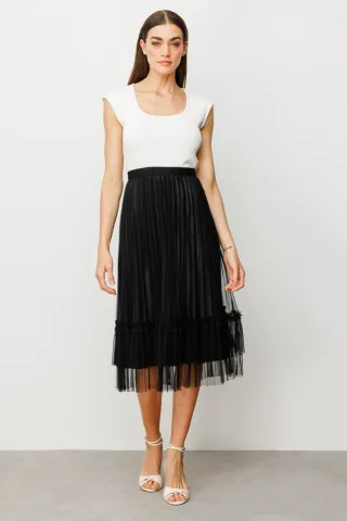 Ekol Tül Piliseli Etek Siyah