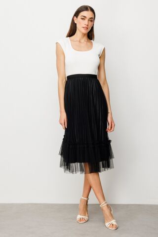 Ekol Tül Piliseli Etek Siyah