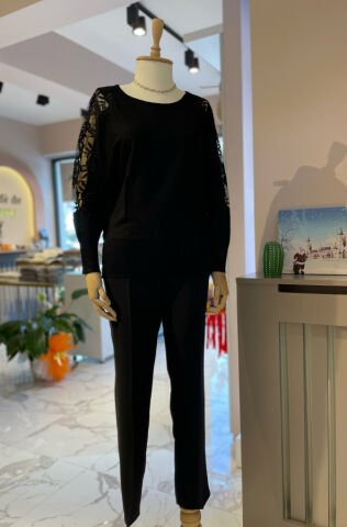 Motifli Yarasa Kol Triko SİYAH - 3XL