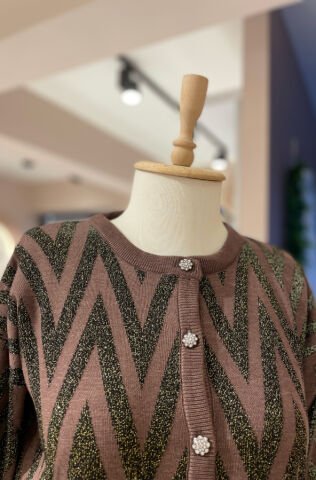 Desenli Düğme Detaylı Hırka