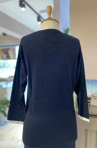 Yırtmaç Detaylı Uzun Kollu Triko Elbise Lacivert