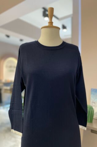 Yırtmaç Detaylı Uzun Kollu Triko Elbise Lacivert