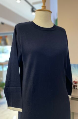 Yırtmaç Detaylı Uzun Kollu Triko Elbise Lacivert