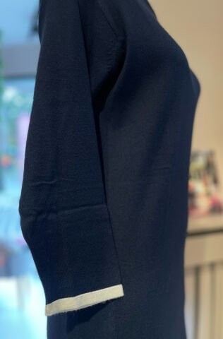 Yırtmaç Detaylı Uzun Kollu Triko Elbise Lacivert