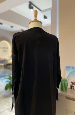 Bisiklet Yaka Uzun Kollu Triko Elbise Siyah