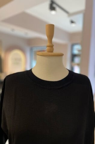 Bisiklet Yaka Uzun Kollu Triko Elbise Siyah