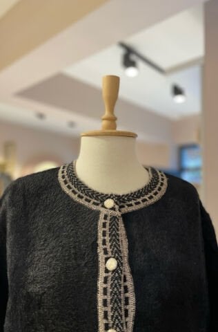 Peluş Düğme Detaylı Hırka