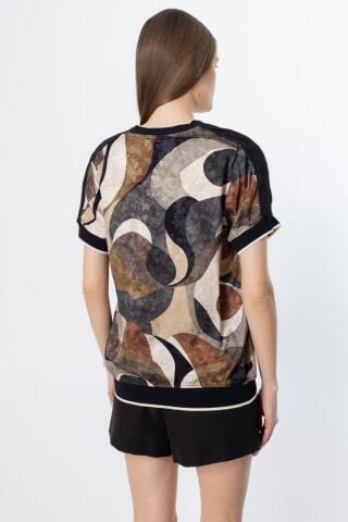 On Desenli V Yaka Bluz Mocha