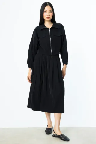 On Pileli Paraşüt Kumaş Midi Boy Etek