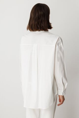 On Taş Detaylı Pamuk Gömlek Beyaz