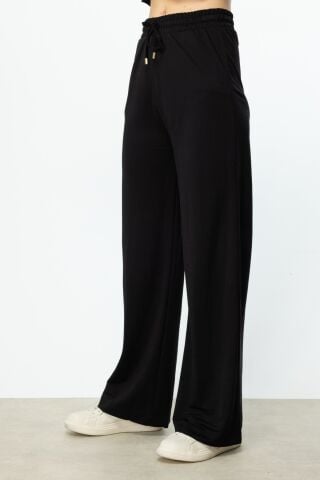 On Beli Lastikli Bol Paça Pantolon ve Beli Pileli Bluz Takım