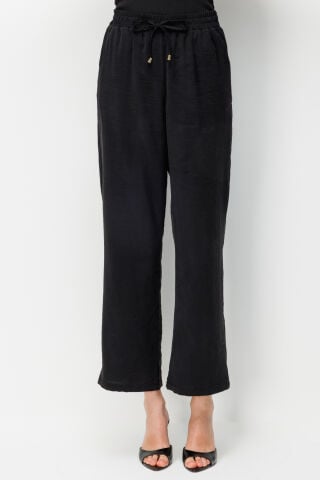 Ekol Beli Lastikli Bol Paça Pantolon Siyah