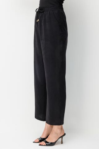 Ekol Beli Lastikli Bol Paça Pantolon Siyah
