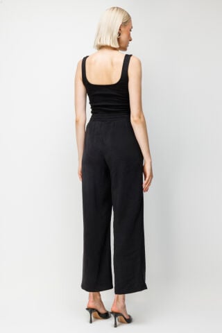 Ekol Beli Lastikli Bol Paça Pantolon Siyah