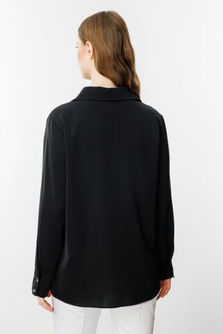 Ekol Kapak Cepli Düğmeli Gömlek Siyah