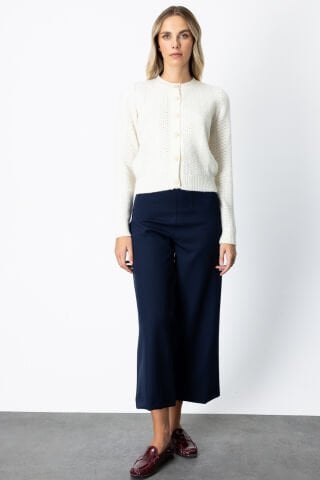 On Düğmeli Sıfır Yaka Hırka Ekru