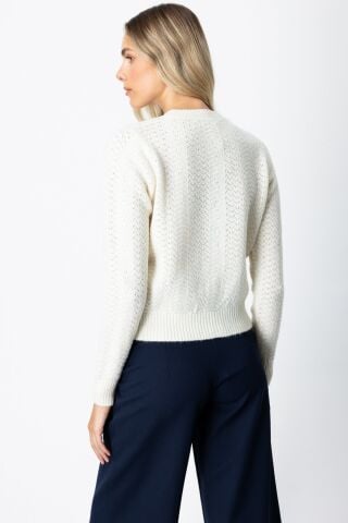 On Düğmeli Sıfır Yaka Hırka Ekru