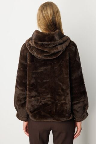 Ekol Kapüşonlu Peluş Mont Kahve