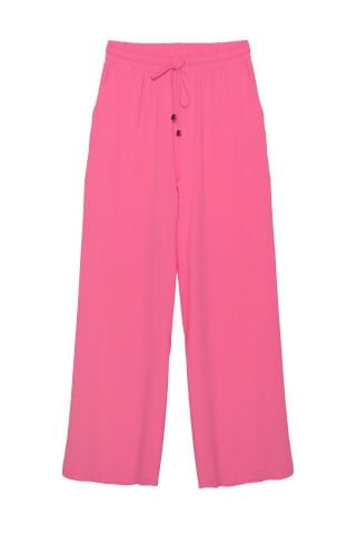 Beli Lastikli Bol Paça Pantolon Pembe