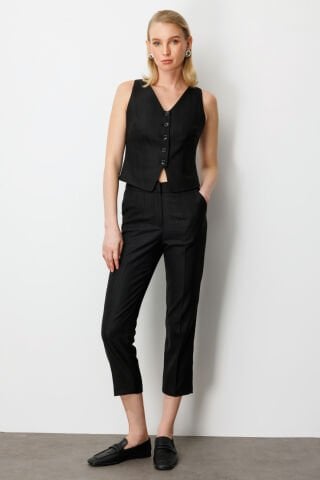 Ekol Düz Kesim Çizgili Pantolon Siyah