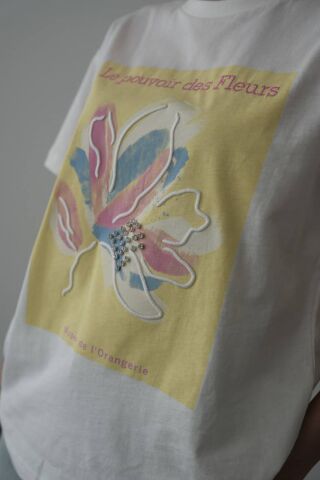 Quzu Taş Aksesuarlı Nakışlı Tişört Sarı