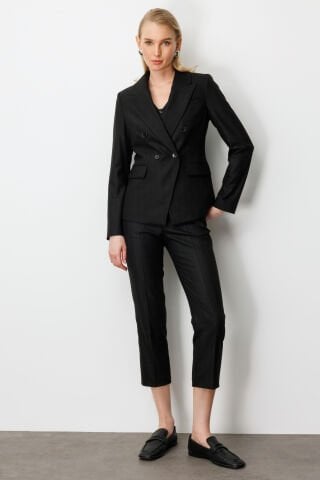 Ekol Kruvaze Yaka Çizgili Ceket Siyah