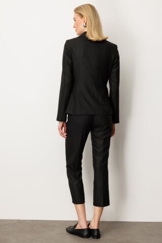 Ekol Kruvaze Yaka Çizgili Ceket Siyah