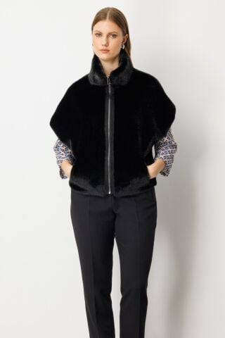 Ekol Dik Yaka Peluş Yelek Siyah