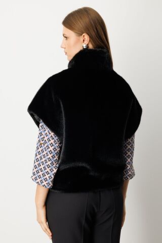 Ekol Dik Yaka Peluş Yelek Siyah