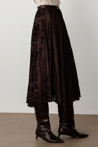 Ekol Kadife Geçişli Maxi Etek Kahverengi