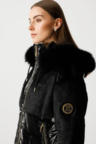 Ekol Parlak Kumaşlı Peluş Mont Siyah