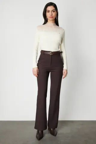 On Beli Kemerli İspanyol Paça Pantolon