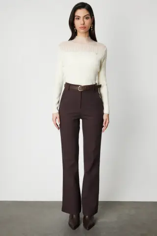 On Beli Kemerli İspanyol Paça Pantolon